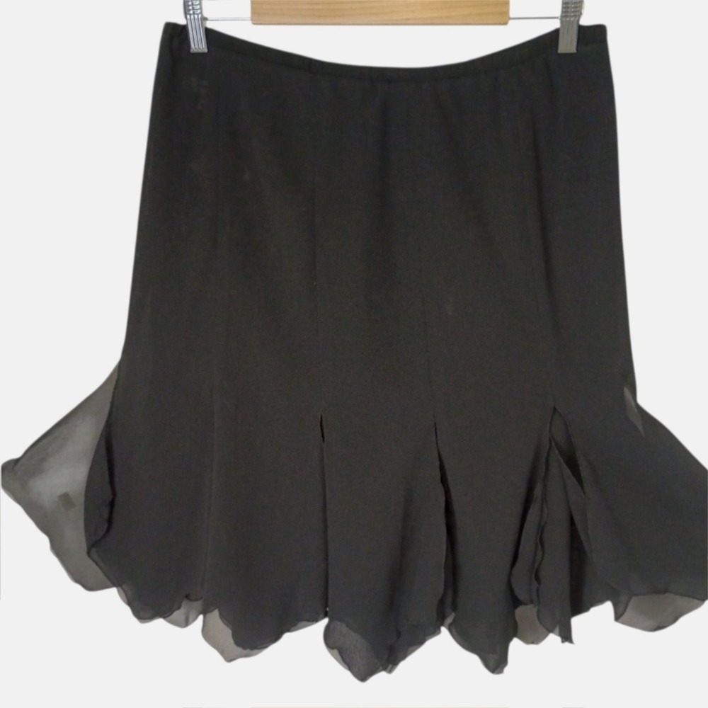 Los Angeles Gal Black Chiffon Handkerchief Hem Midi Skirt Size 8